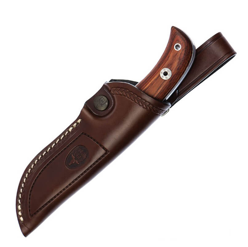 Couteau de chasse Muela Husky avec lame en acier Sandvik 14C28N et micarta triple fusion et manche en bois pressé