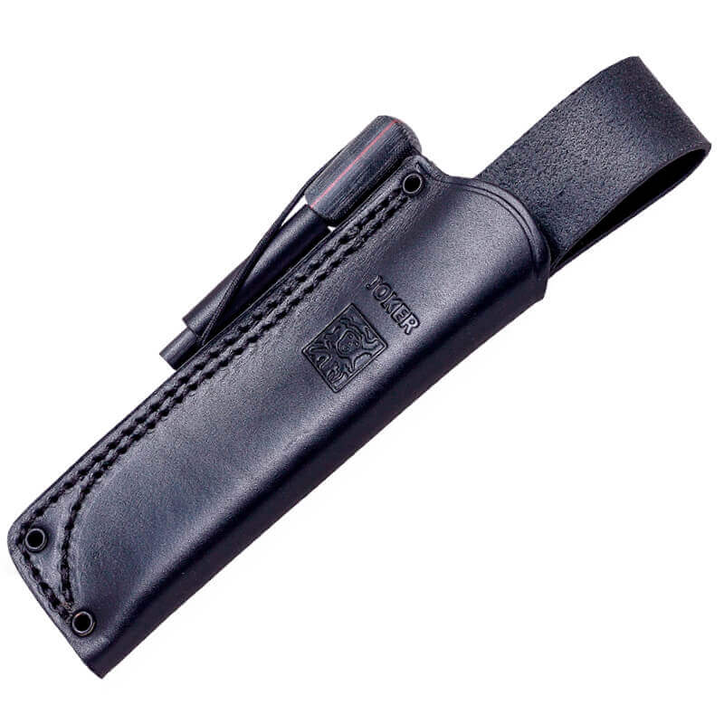 Joker BS9 Ursus Bushcraftmesser mit schwarzem Micarta-Griff und Böhler N695-Klinge mit Feuerstein