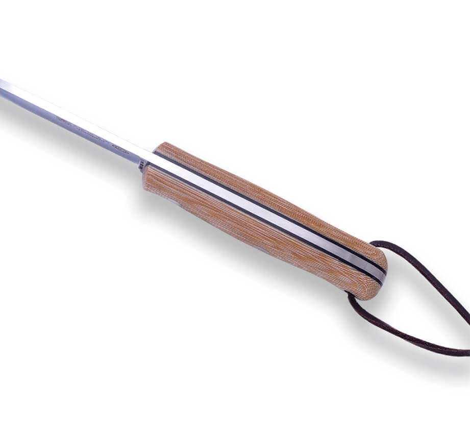 Faca bushcraft Joker BS9 Trampero com cabo em micarta bege e lâmina de 10 cm com pederneira