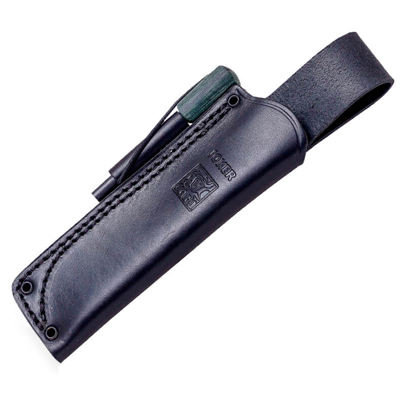 Faca bushcraft Joker BS9 Ursus com cabo de micarta verde e lâmina Böhler N695 com pederneira