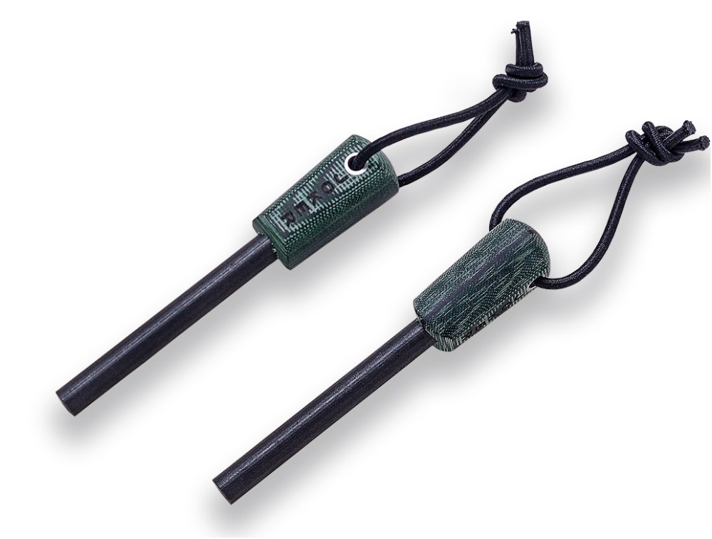 Faca bushcraft Joker BS9 Ursus com cabo de micarta verde e lâmina Böhler N695 com pederneira