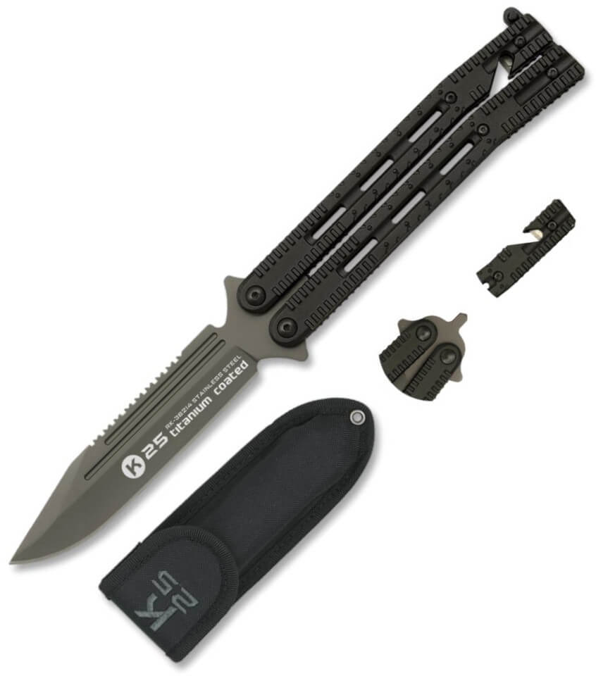 Faca dobrável tática borboleta K25 com quebra-vidros, cortador de...