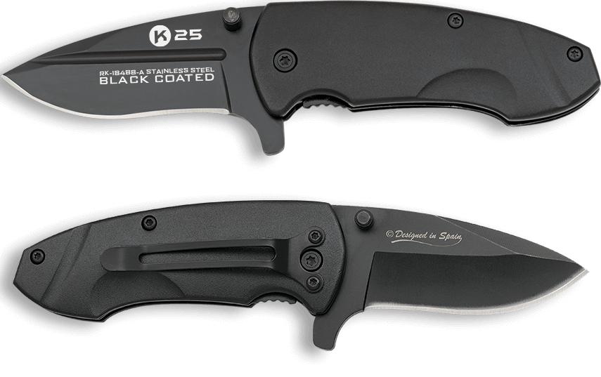 K25 Taschenmesser mit Clip, 6,5 cm langer Klinge und schwarzem Al...