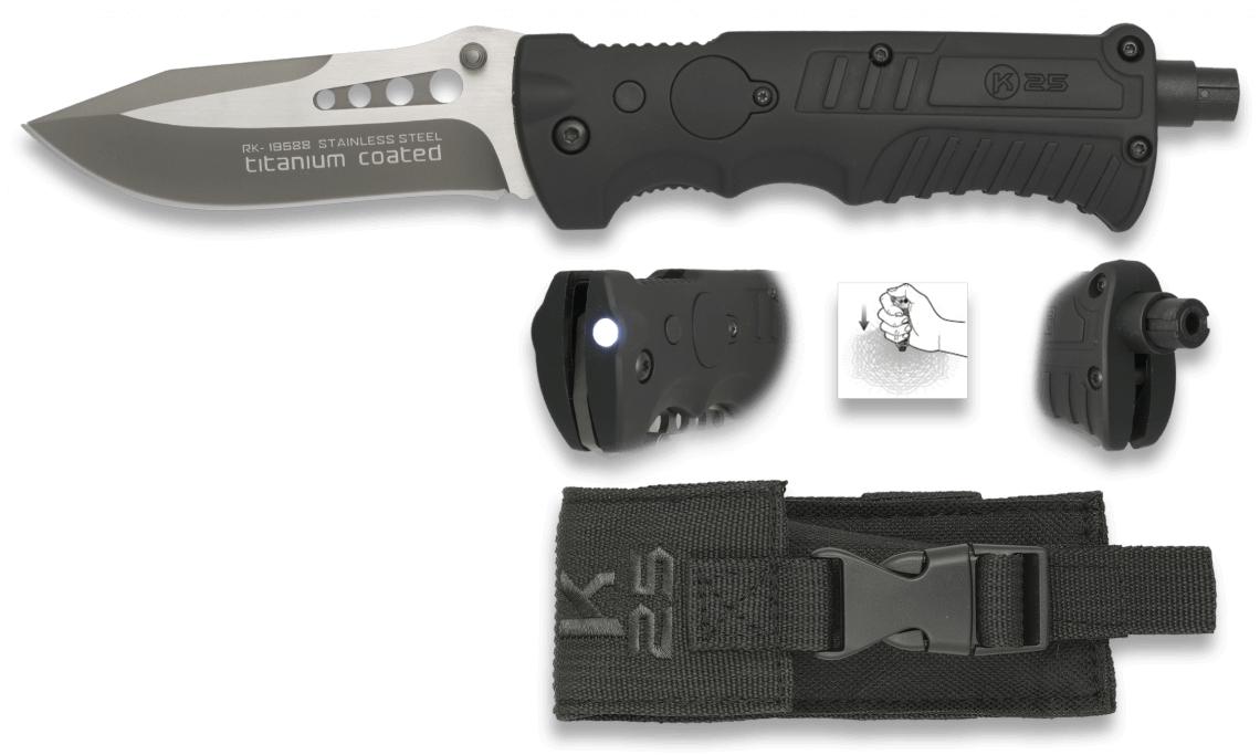 K25-Messer mit SFL-Griff, Glasbrecher, LED und titanbeschichteter...