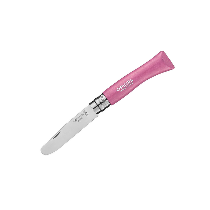 Mein erster Opinel mit rosa lackiertem Buchenholzgriff und abgeru...