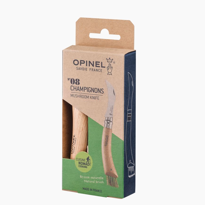 Opinel Nº8 Navaja de setas con hoja curva y cepillo