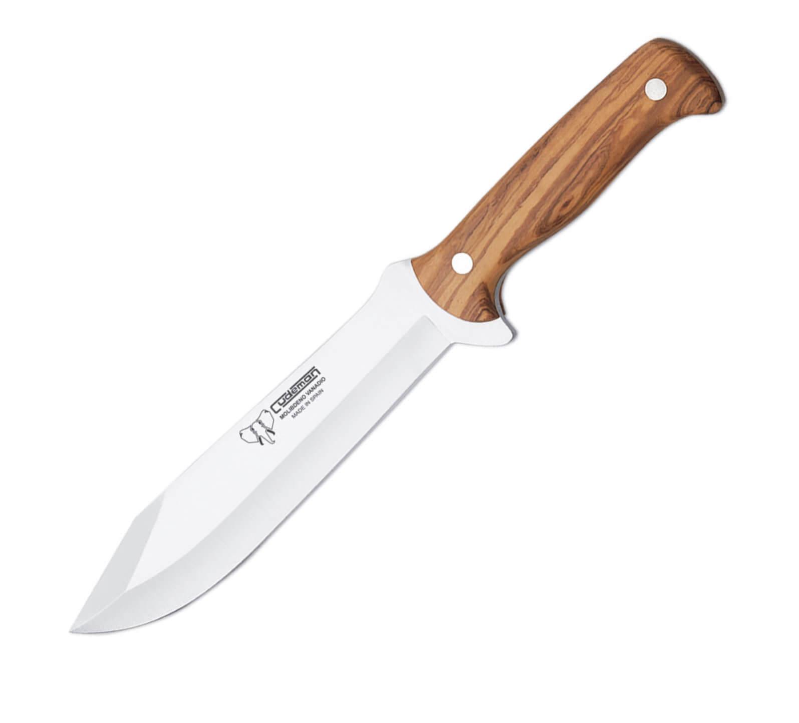 Couteau de chasse monobloc avec manche en bois dolivier et lame en acier MoVa