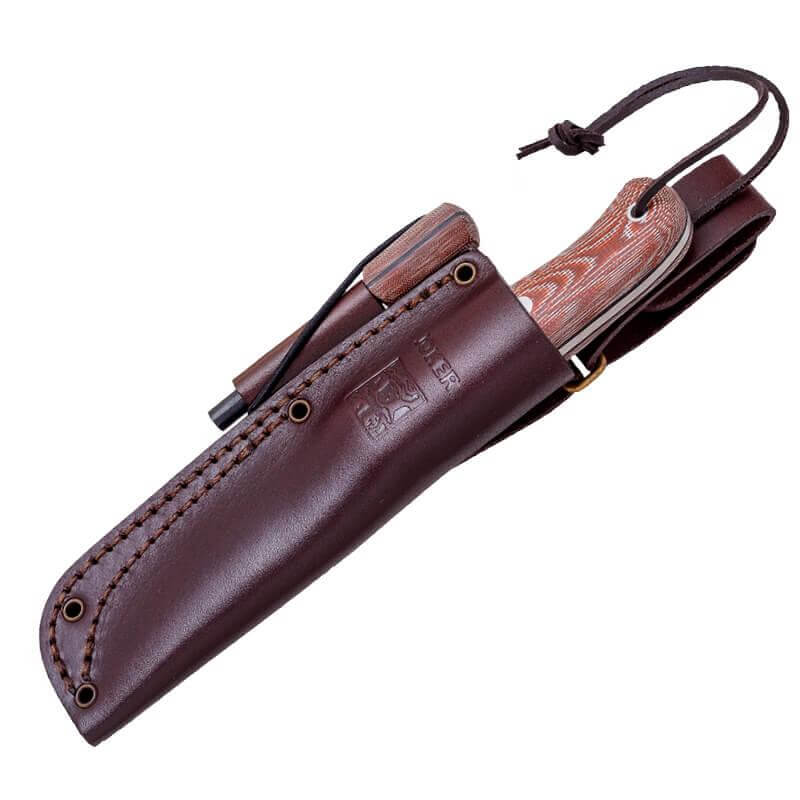 Canivete tático Campero com cabo micarta de lona marrom com pederneira