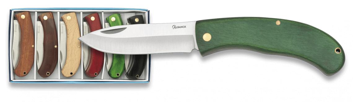 Set of 6 Albainox pocket knives with 7.3 cm blade, colored wooden...