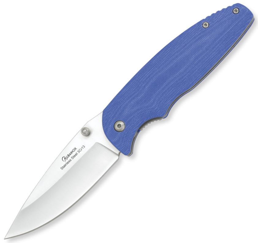 Coltello chiudibile Albainox con manico in G10 blu da 11,4 cm e l...