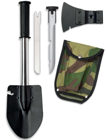 Pá de sobrevivência removível com acessórios