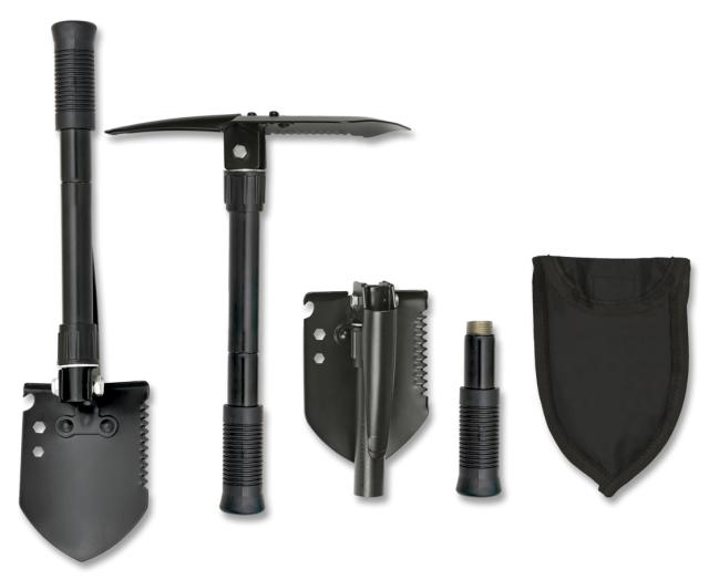 Pá de picareta de sobrevivência removível de metal preto