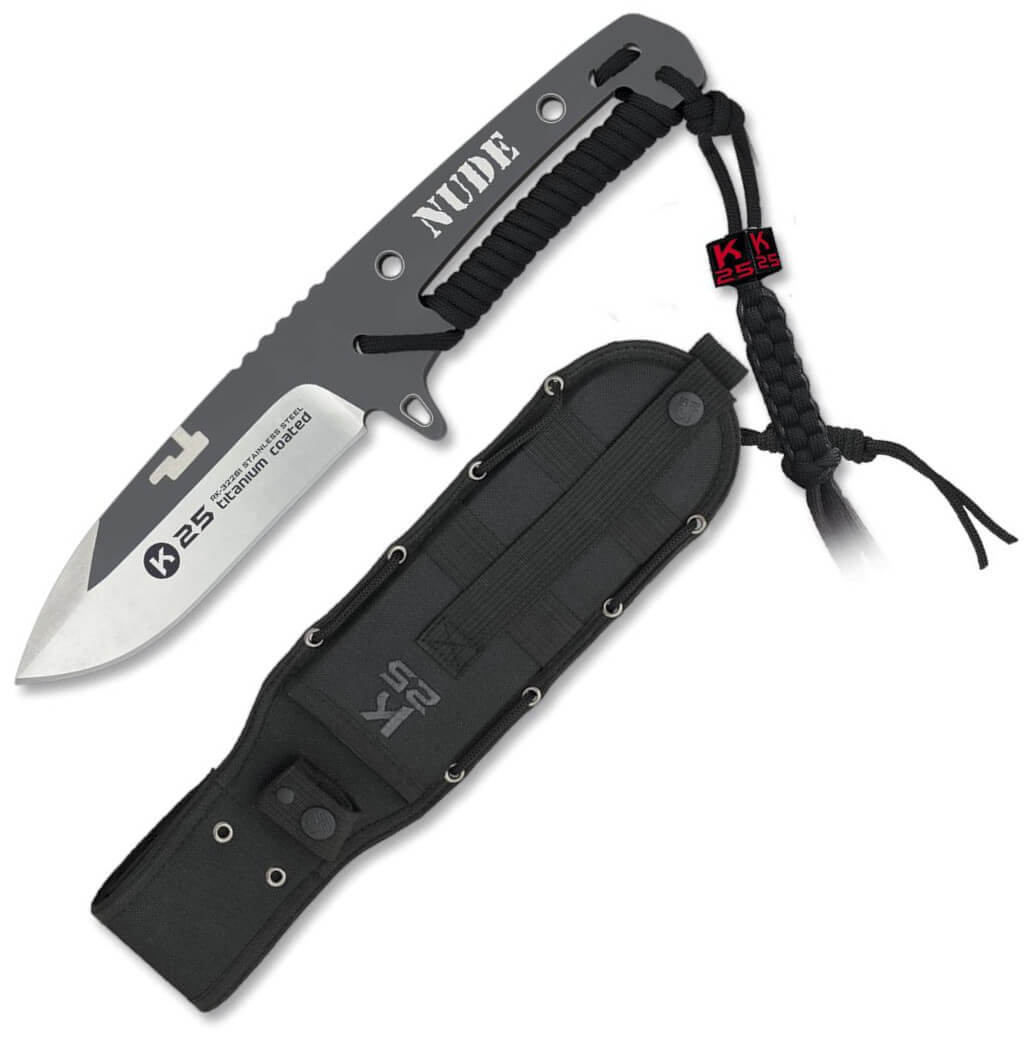 Faca tática K25 NUDE com cabo e lâmina com espessura de 6 mm e 23...