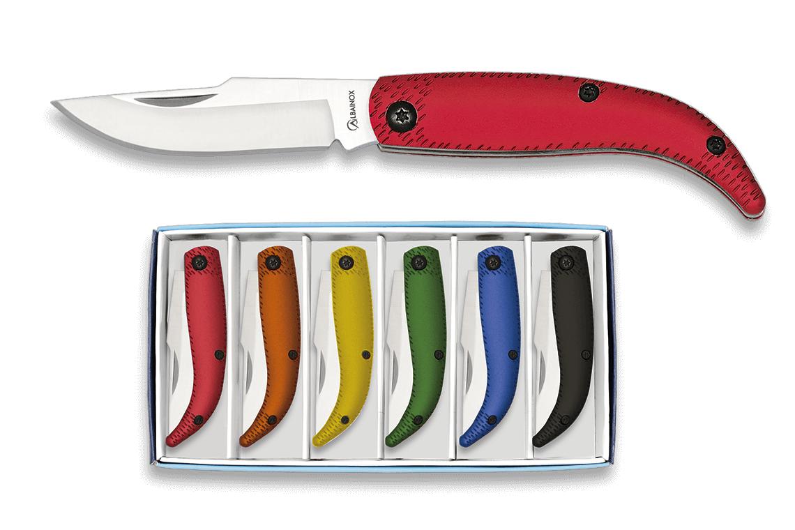 Set of 6 ALBAINOX pocket knives with colored aluminum scales and ...