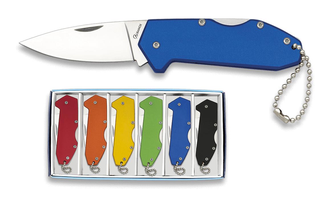 Set of six Albainox pocket knives with aluminum handle in differe...