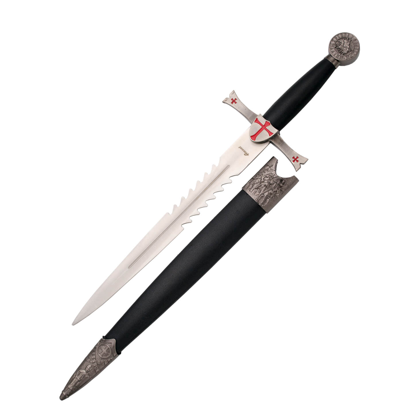 Templerdolch mit 24,5 cm Klinge und schwarzem Griff mit Templersc...