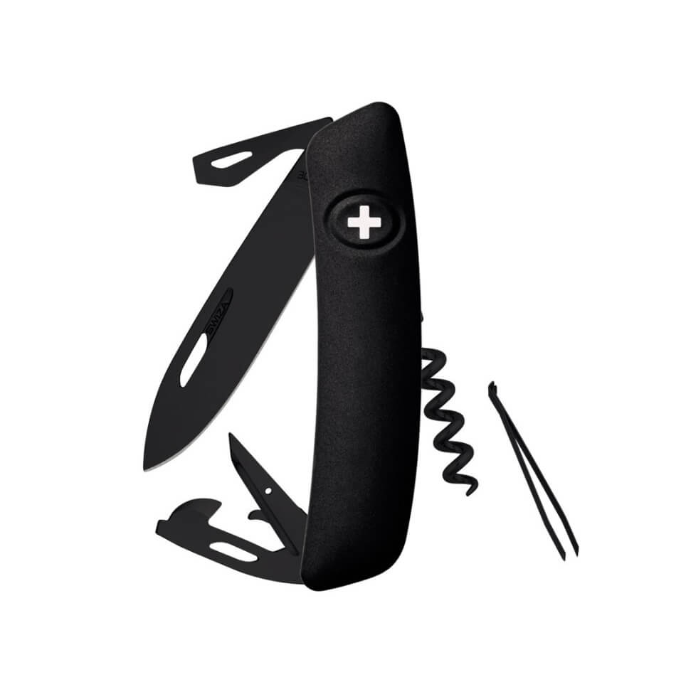 Swiza All Black Mehrzweckmesser mit 11 Funktionen KNI.0033.1010
