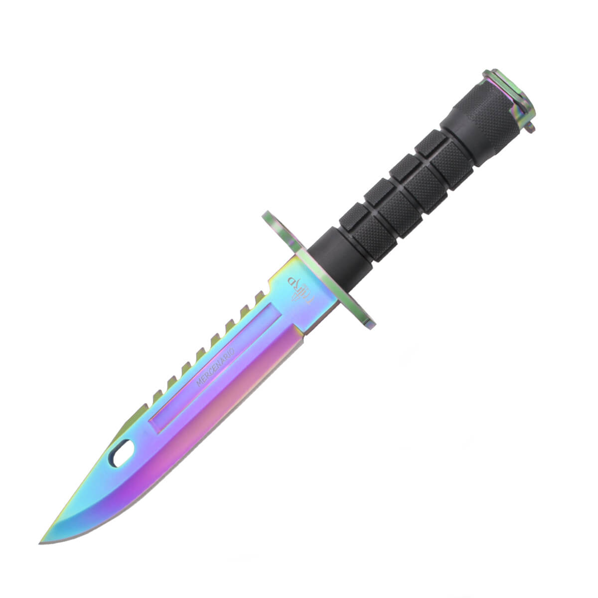 Taktisches Messer mit 19,5 cm langer Regenbogenklinge und schwarz...