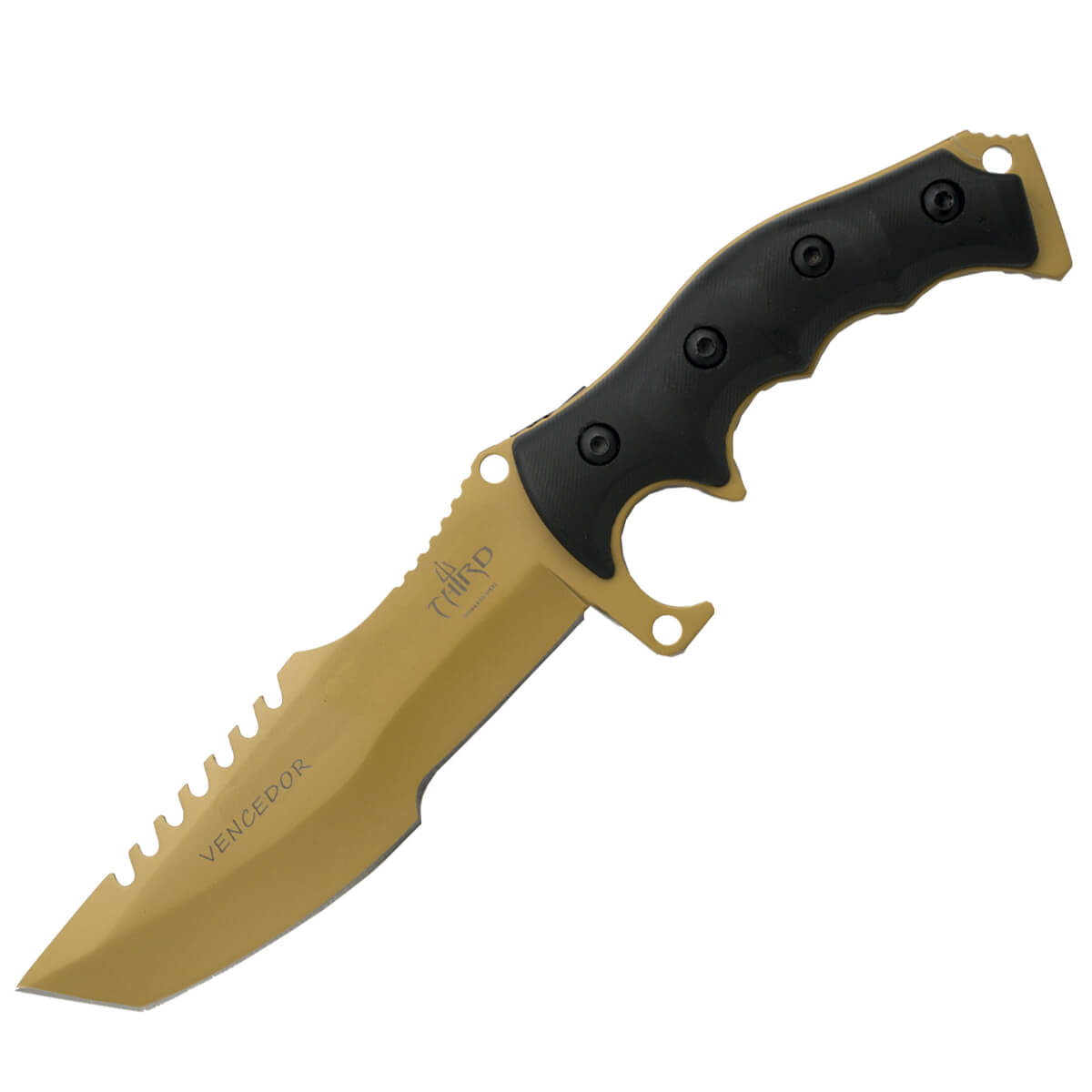 Taktisches Messer mit 15 cm goldener Klinge und schwarzem G-10-Gr...