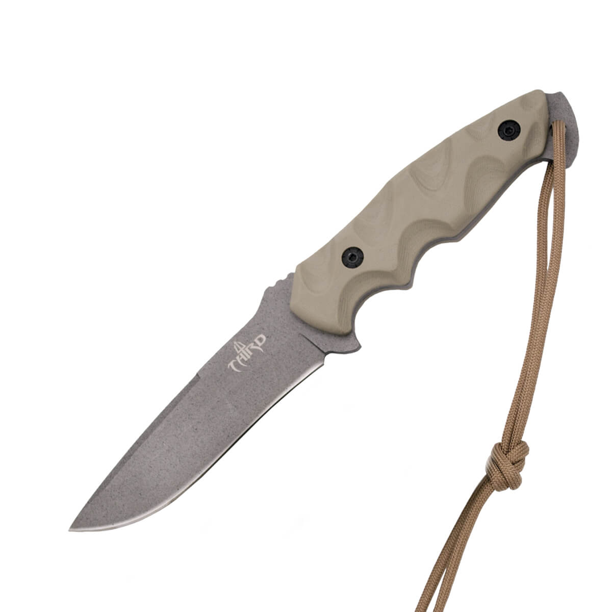 Taktisches Messer mit grauer Titanklinge und kamelfarbenem G10-Gr...