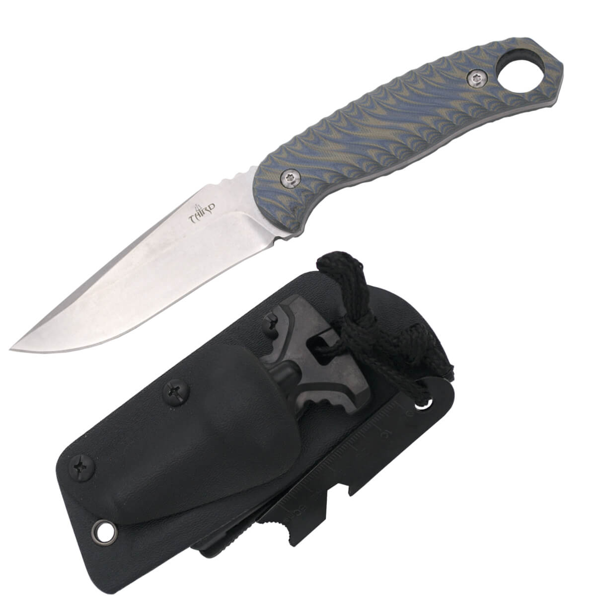 Coltello tattico con guancette in G10 bicolore, lama da 11,5 cm e fodero in kydex