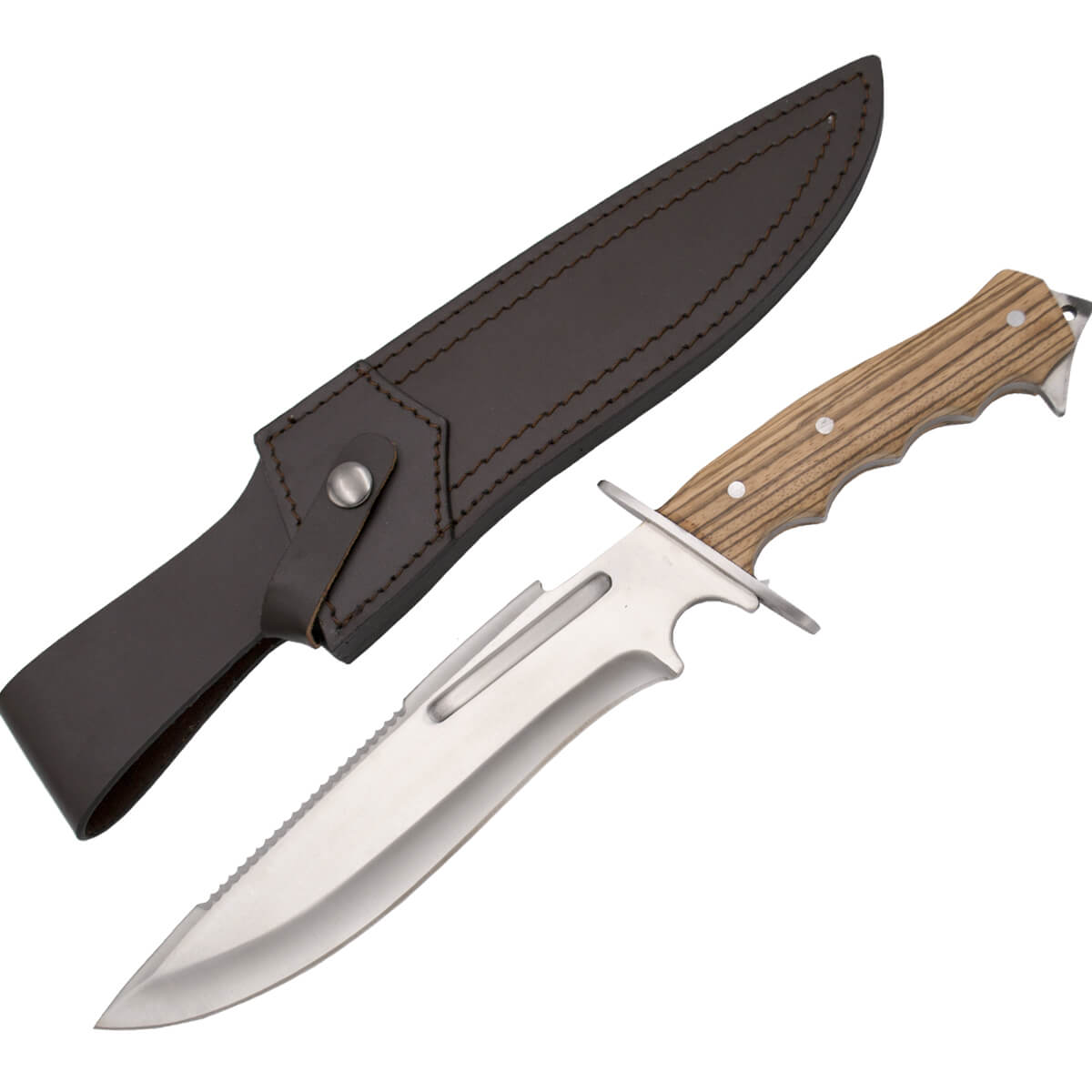 Faca de caça com lâmina de aço inoxidável de 23,4 cm e cabo de madeira zebrano